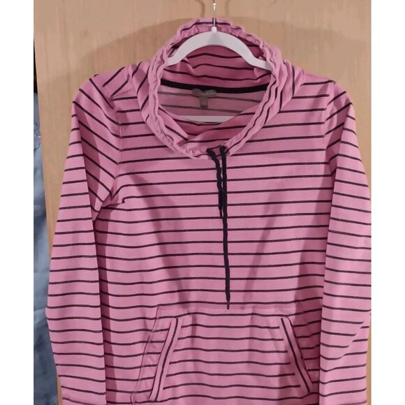 Talbots XS Women's Mock Neck Sweatshirt, Pink with Blue Stripe And Drawstring - Picture 1 of 7